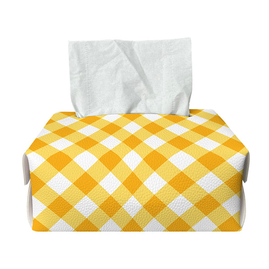 Honey Yellow And White Gingham Print Rectangle Tissue Box Cover