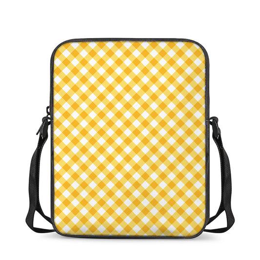 Honey Yellow And White Gingham Print Rectangular Crossbody Bag