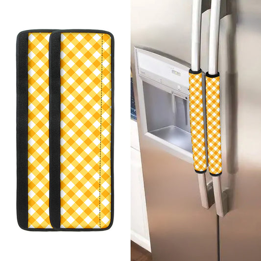 Honey Yellow And White Gingham Print Refrigerator Handle Covers