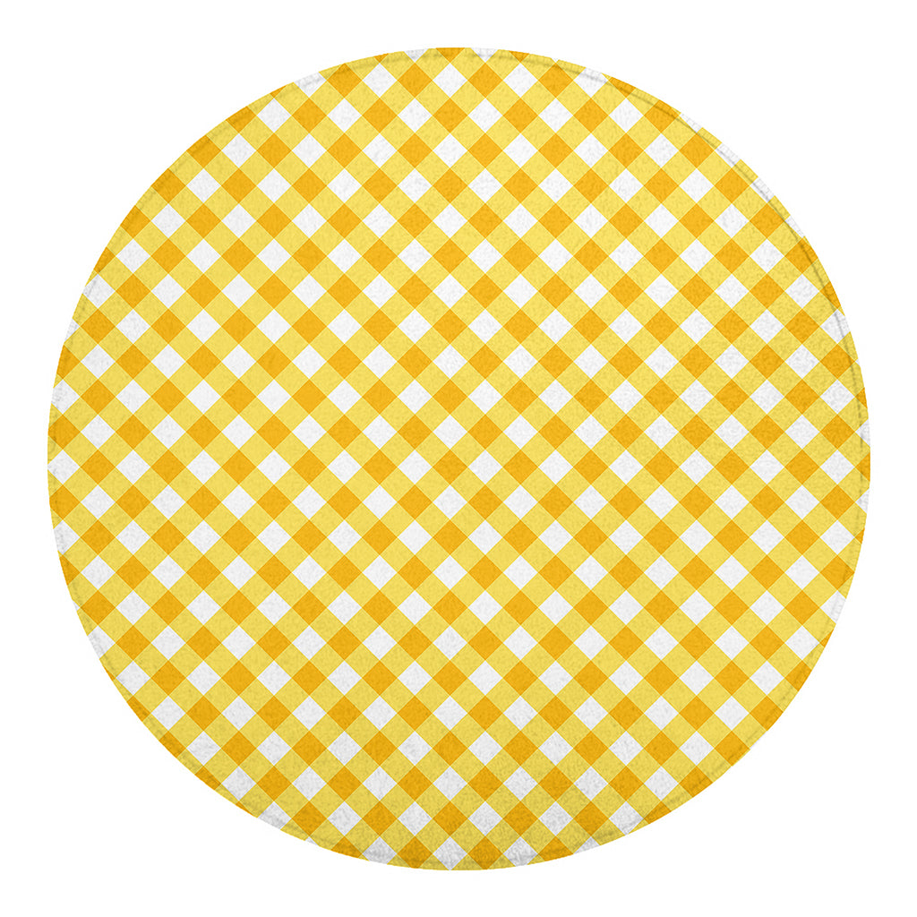 Honey Yellow And White Gingham Print Round Blanket
