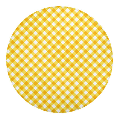 Honey Yellow And White Gingham Print Round Blanket