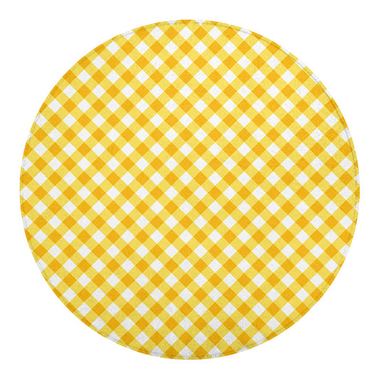 Honey Yellow And White Gingham Print Round Blanket