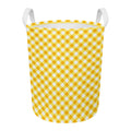Honey Yellow And White Gingham Print Round Laundry Basket