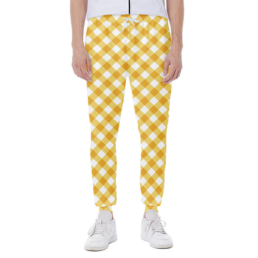 Honey Yellow And White Gingham Print Scuba Joggers