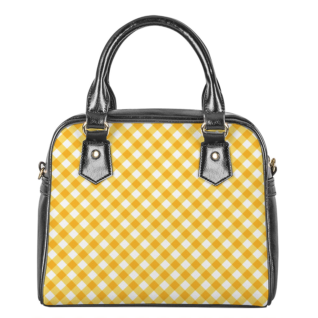 Honey Yellow And White Gingham Print Shoulder Handbag