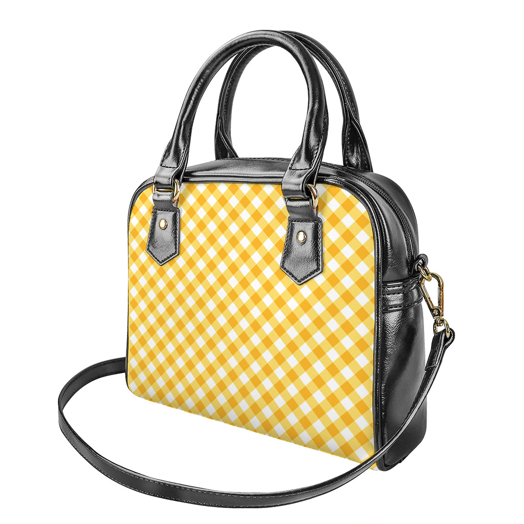 Honey Yellow And White Gingham Print Shoulder Handbag