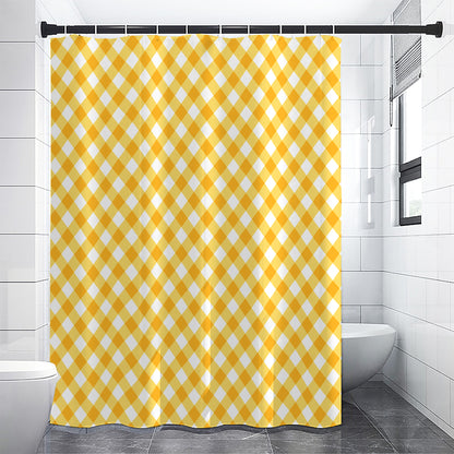Honey Yellow And White Gingham Print Shower Curtain