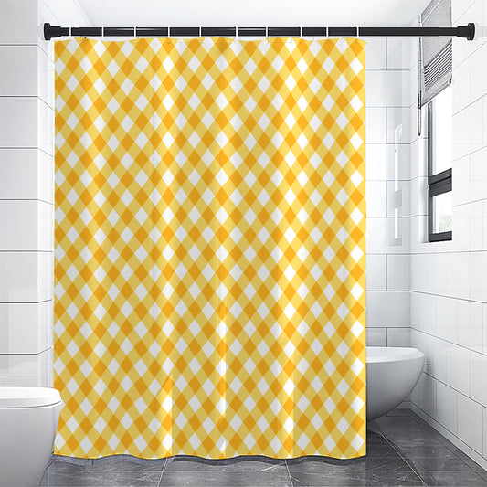 Honey Yellow And White Gingham Print Shower Curtain