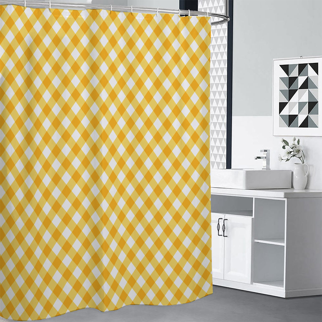 Honey Yellow And White Gingham Print Shower Curtain