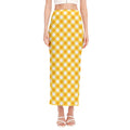 Honey Yellow And White Gingham Print Side Slit Maxi Skirt
