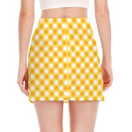 Honey Yellow And White Gingham Print Side Slit Mini Skirt