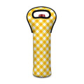 Honey Yellow And White Gingham Print Single Neoprene Wine Tote