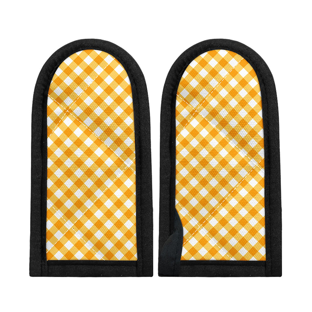 Honey Yellow And White Gingham Print Skillet Handle Cover