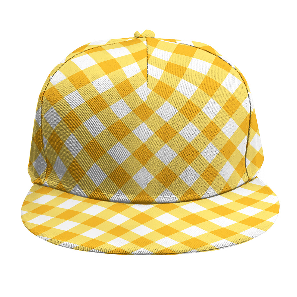 Honey Yellow And White Gingham Print Snapback Cap