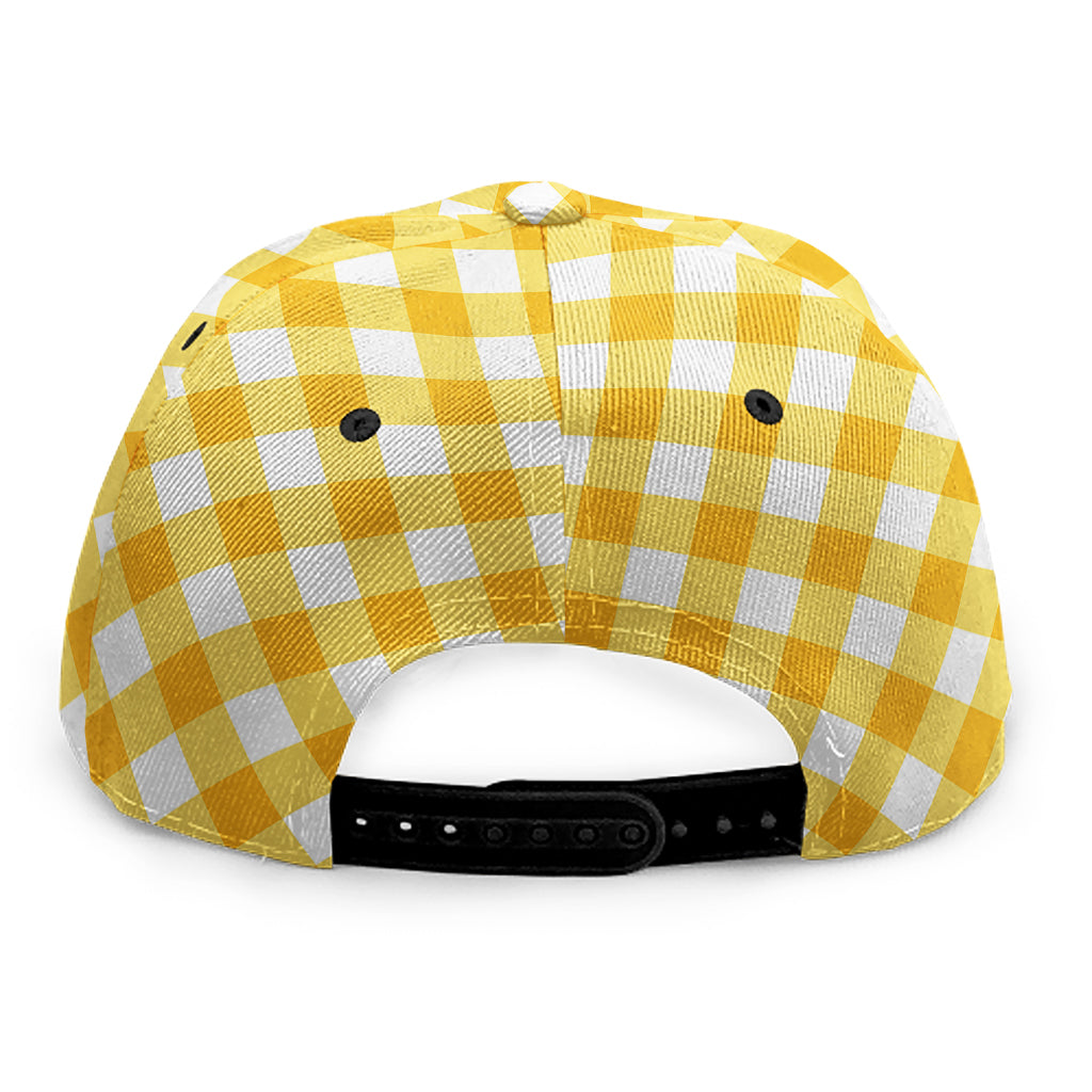 Honey Yellow And White Gingham Print Snapback Cap
