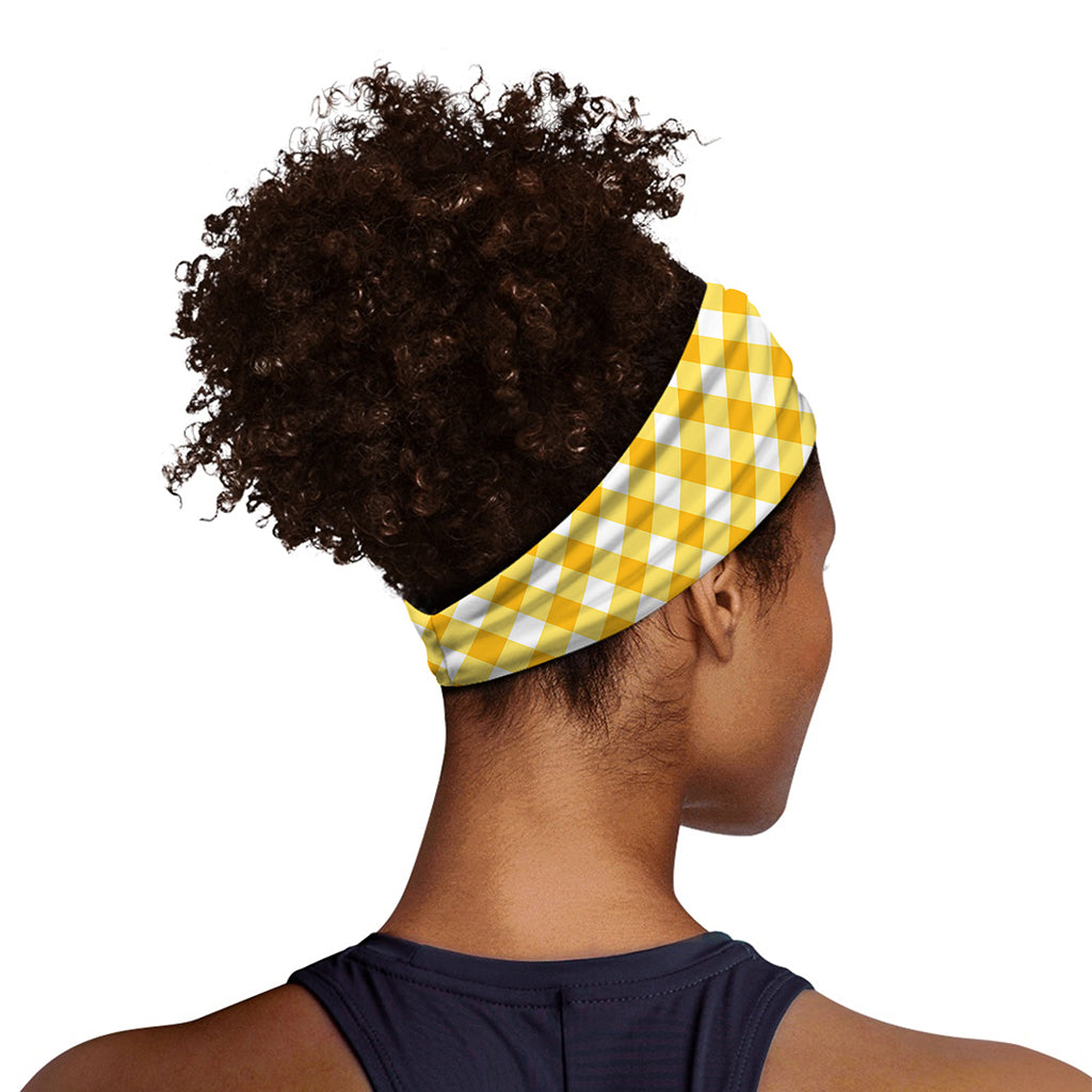 Honey Yellow And White Gingham Print Sports Headband