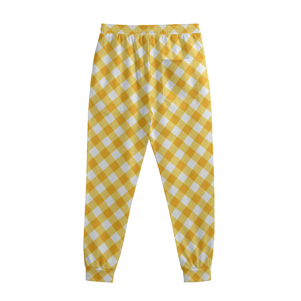 Honey Yellow And White Gingham Print Sweatpants