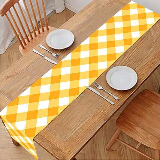 Honey Yellow And White Gingham Print Table Runner