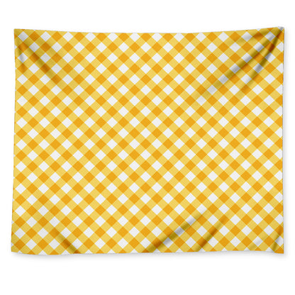 Honey Yellow And White Gingham Print Tapestry
