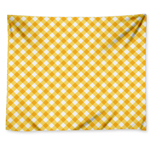 Honey Yellow And White Gingham Print Tapestry