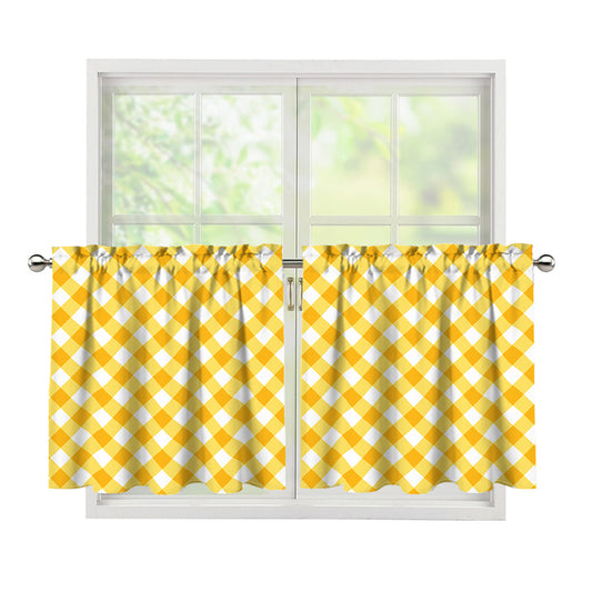 Honey Yellow And White Gingham Print Tier Curtains