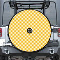 Honey Yellow And White Gingham Print Tire Cover With Camera Hole