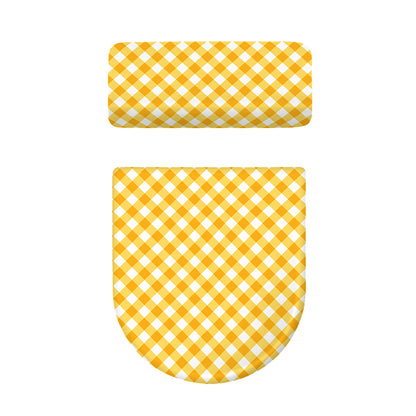 Honey Yellow And White Gingham Print Toilet Lid And Tank Cover Set