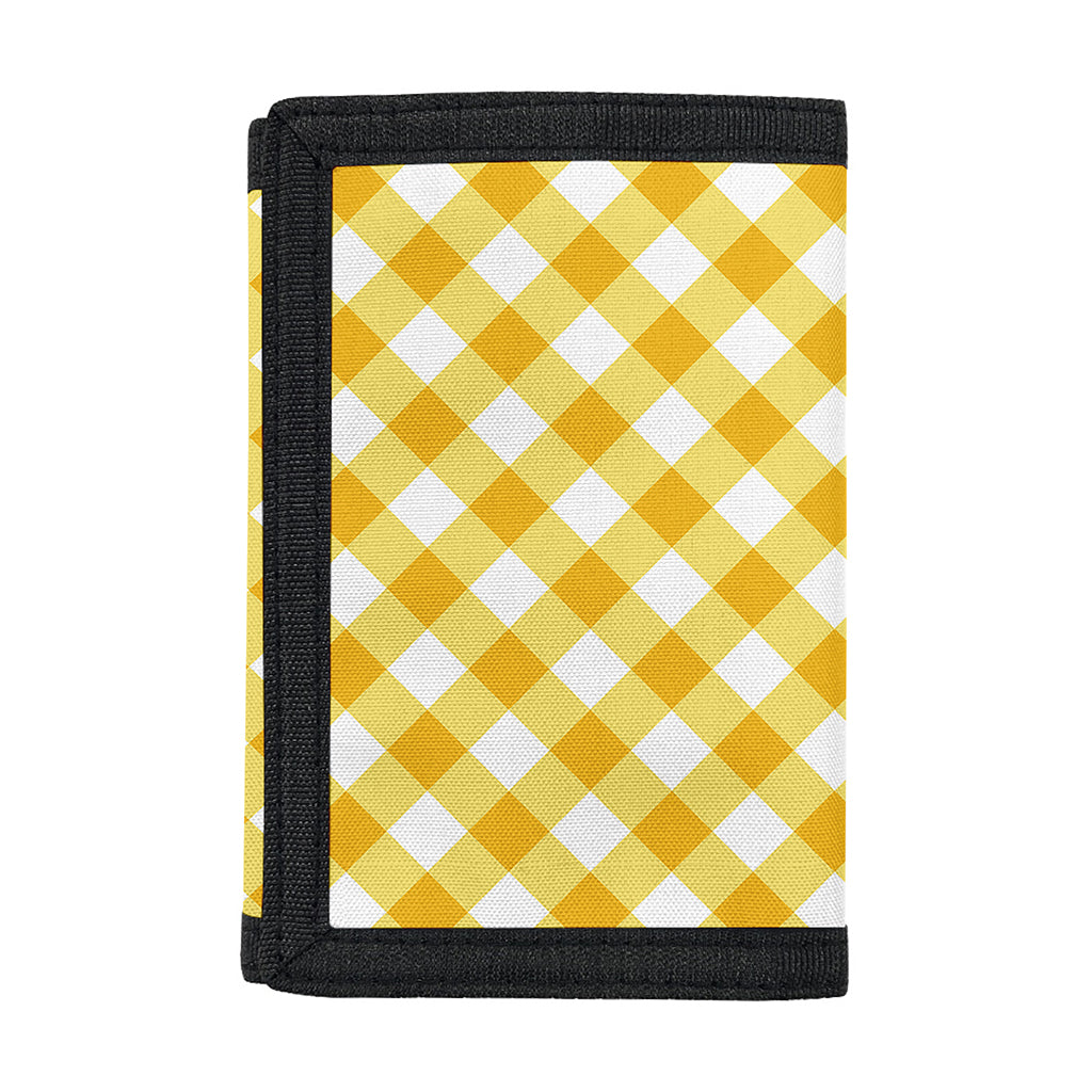 Honey Yellow And White Gingham Print Trifold Wallet