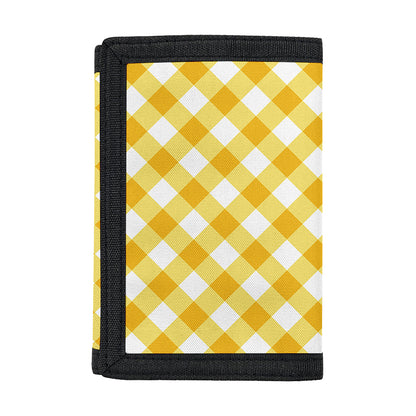 Honey Yellow And White Gingham Print Trifold Wallet
