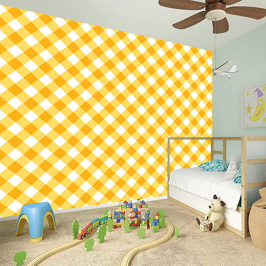 Honey Yellow And White Gingham Print Wall Sticker