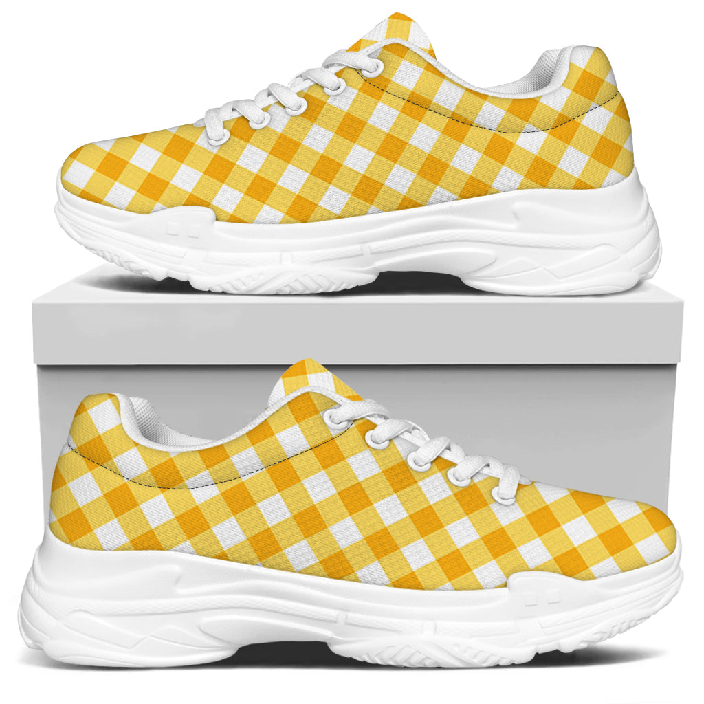 Honey Yellow And White Gingham Print White Chunky Shoes