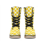 Honey Yellow And White Gingham Print Winter Boots