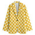 Honey Yellow And White Gingham Print Women's Cotton Blazer