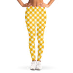 Honey Yellow And White Gingham Print Women's Leggings