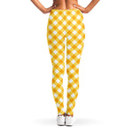Honey Yellow And White Gingham Print Women's Leggings