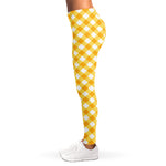 Honey Yellow And White Gingham Print Women's Leggings