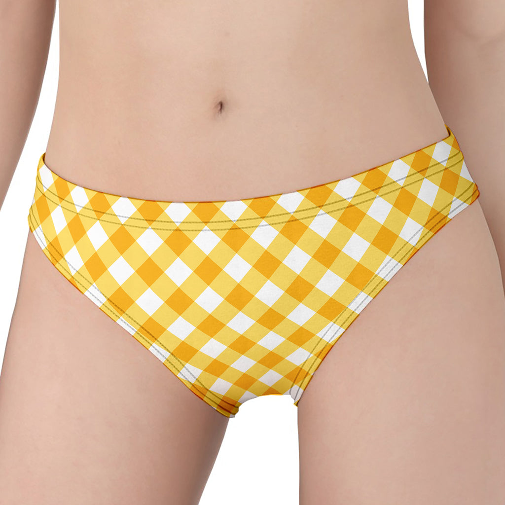 Honey Yellow And White Gingham Print Women's Panties