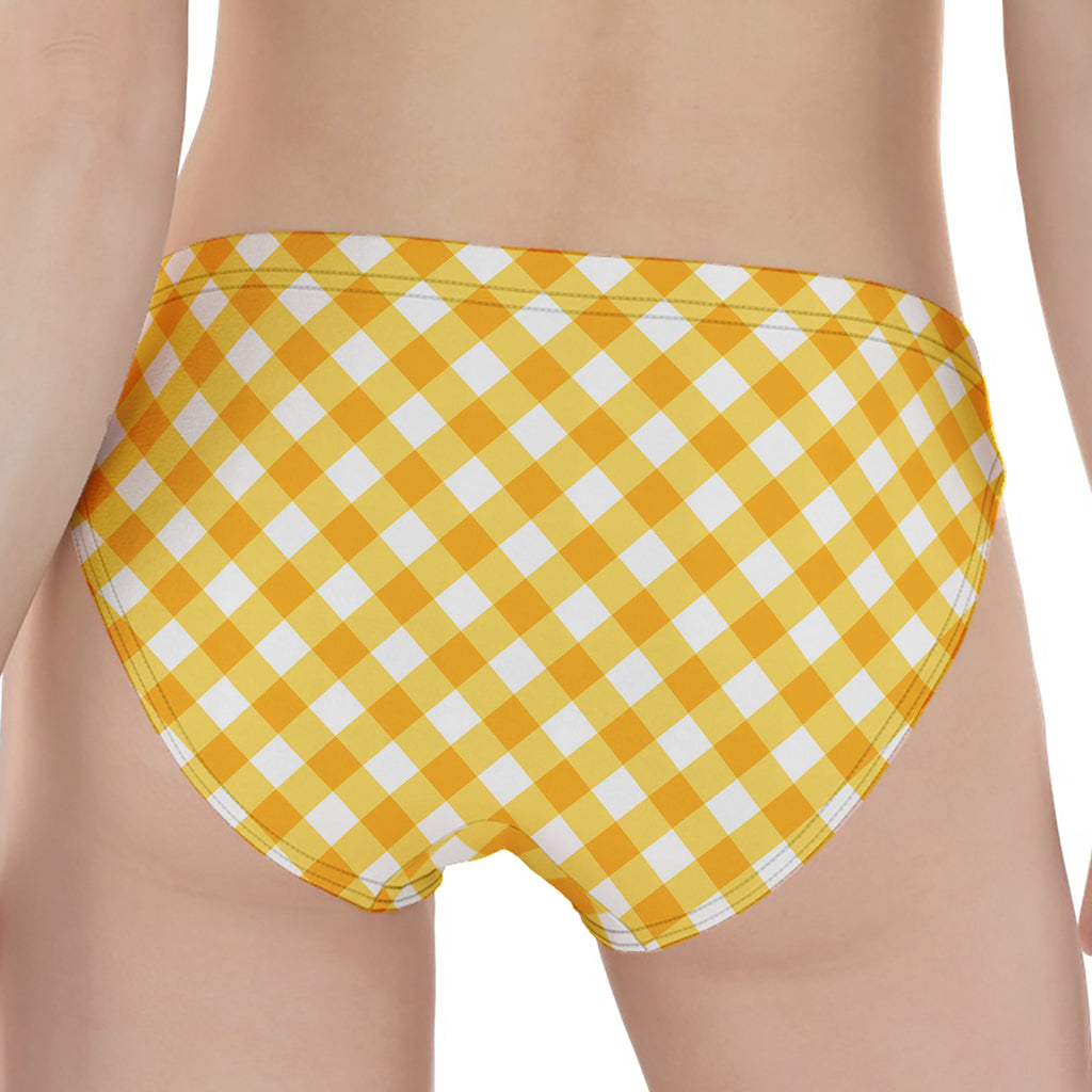Honey Yellow And White Gingham Print Women's Panties