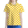 Honey Yellow And White Gingham Print Women's Polo Shirt