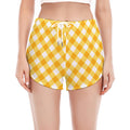 Honey Yellow And White Gingham Print Women's Split Running Shorts