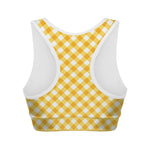 Honey Yellow And White Gingham Print Women's Sports Bra