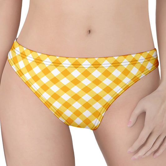 Honey Yellow And White Gingham Print Women's Thong