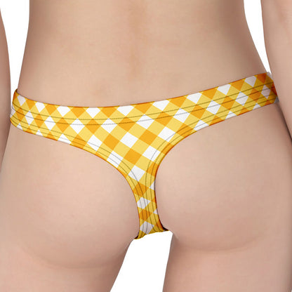 Honey Yellow And White Gingham Print Women's Thong