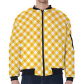 Honey Yellow And White Gingham Print Zip Sleeve Bomber Jacket