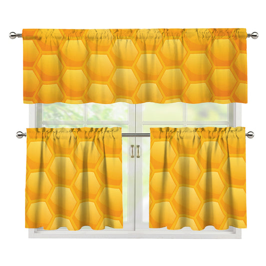 Honeycomb Pattern Print 3 Piece Kitchen Curtains