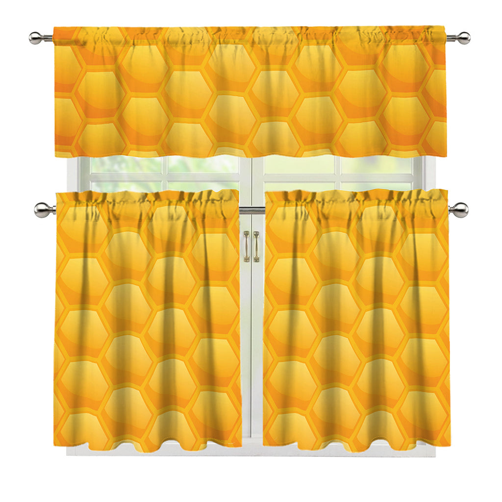 Honeycomb Pattern Print 3 Piece Kitchen Curtains