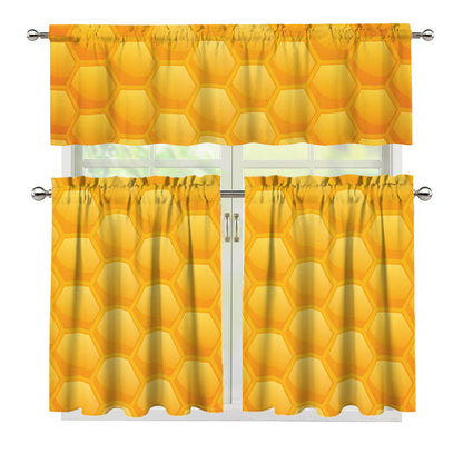 Honeycomb Pattern Print 3 Piece Kitchen Curtains