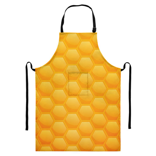 Honeycomb Pattern Print Bib Apron With Pocket
