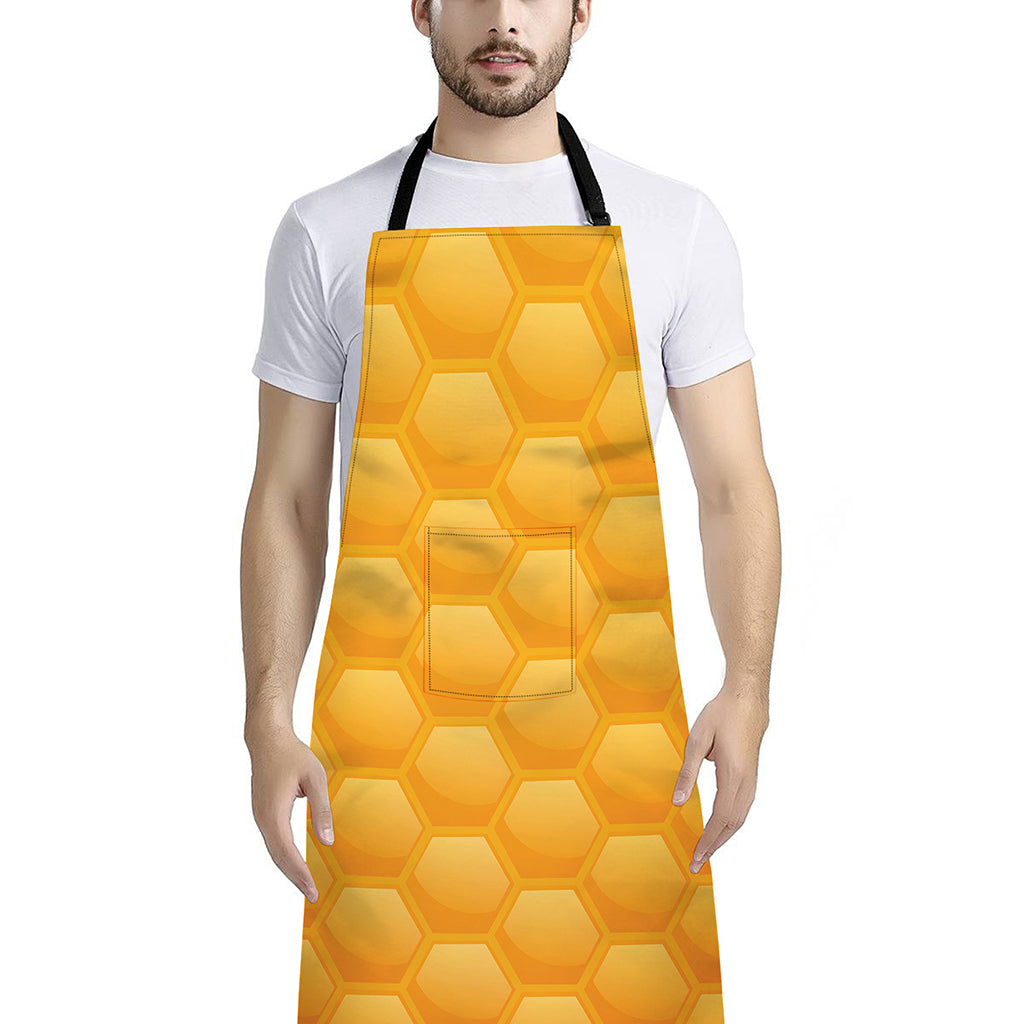 Honeycomb Pattern Print Bib Apron With Pocket
