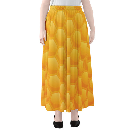 Honeycomb Pattern Print Chiffon Maxi Skirt